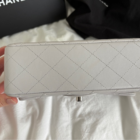 Chanel Light Grey Rectangle Mini Lambskin Classic Flap Silver Hardware - Picture 4 of 11